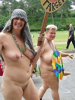 Public nudity competition with an older women